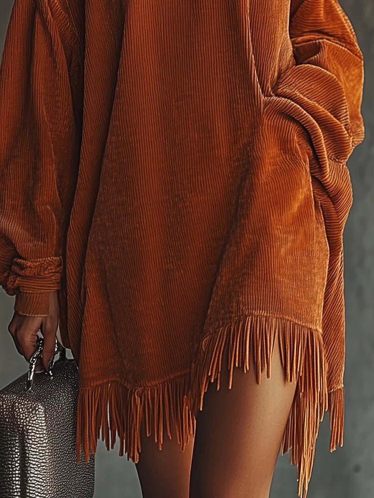Marigold | Corduroy Dress with Tassel Hem