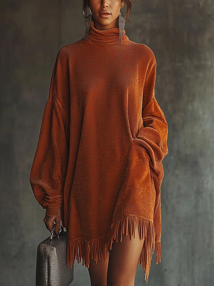 Marigold | Corduroy Dress with Tassel Hem