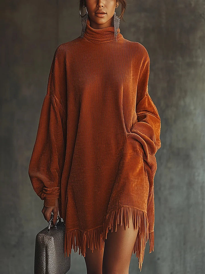 Marigold | Corduroy Dress with Tassel Hem