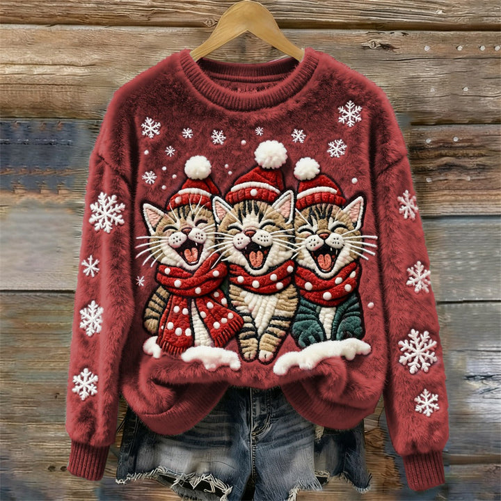 Tessa™ | Fluffy Sweater Featuring Singing Christmas Cats