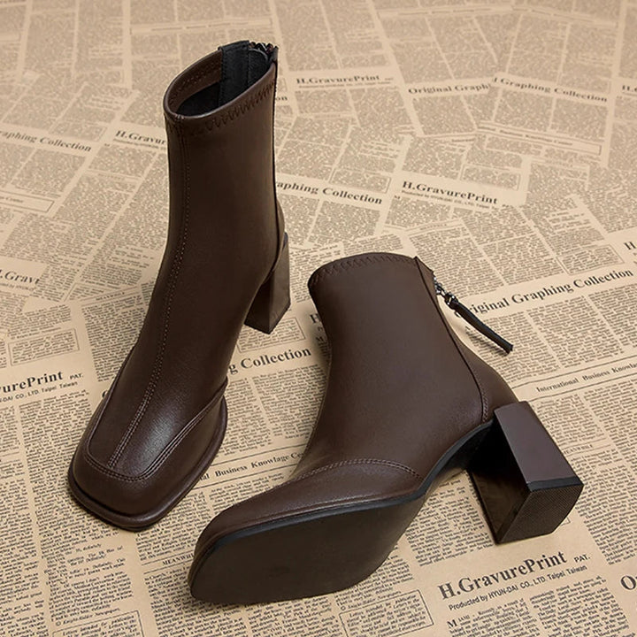 Clarinda | Square-Toe Block Heel Boots