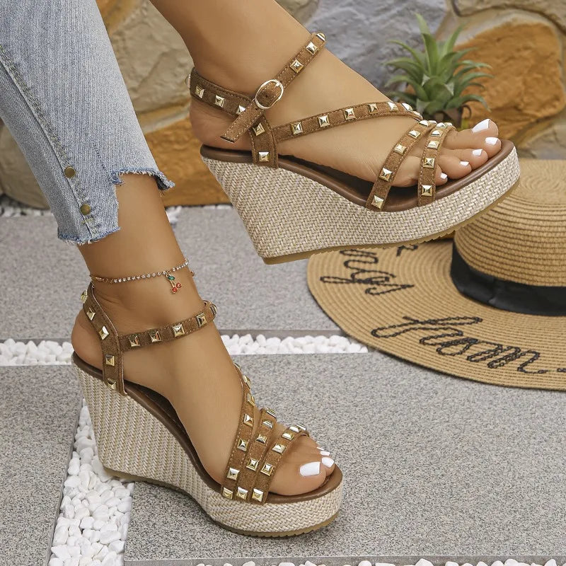 Sevara Studded Wedge Sandals