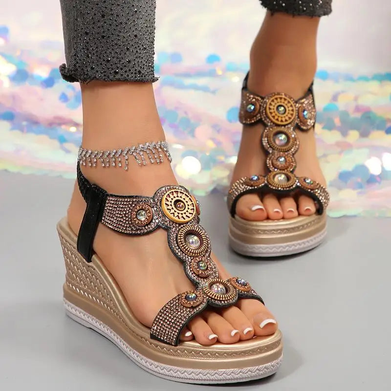 Zarella Gem-Embellished Wedge Sandals