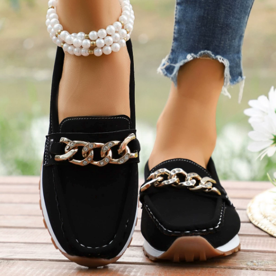 Elle - Loafers with Diamond-Studded Buckle