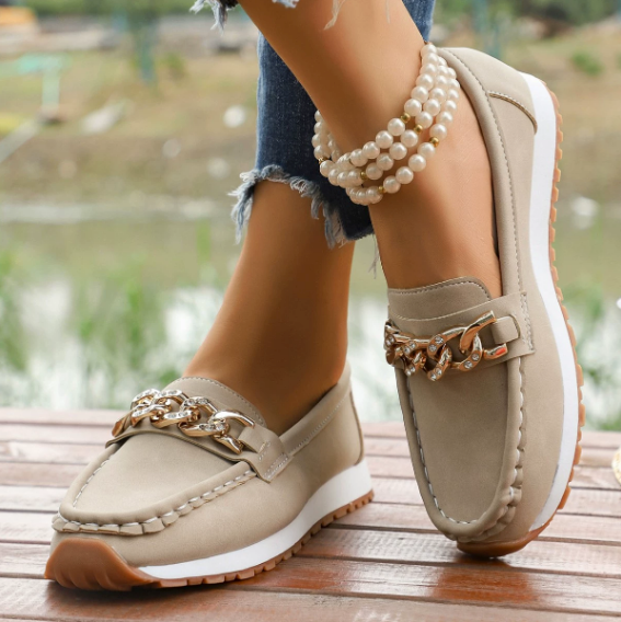 Elle - Loafers with Diamond-Studded Buckle