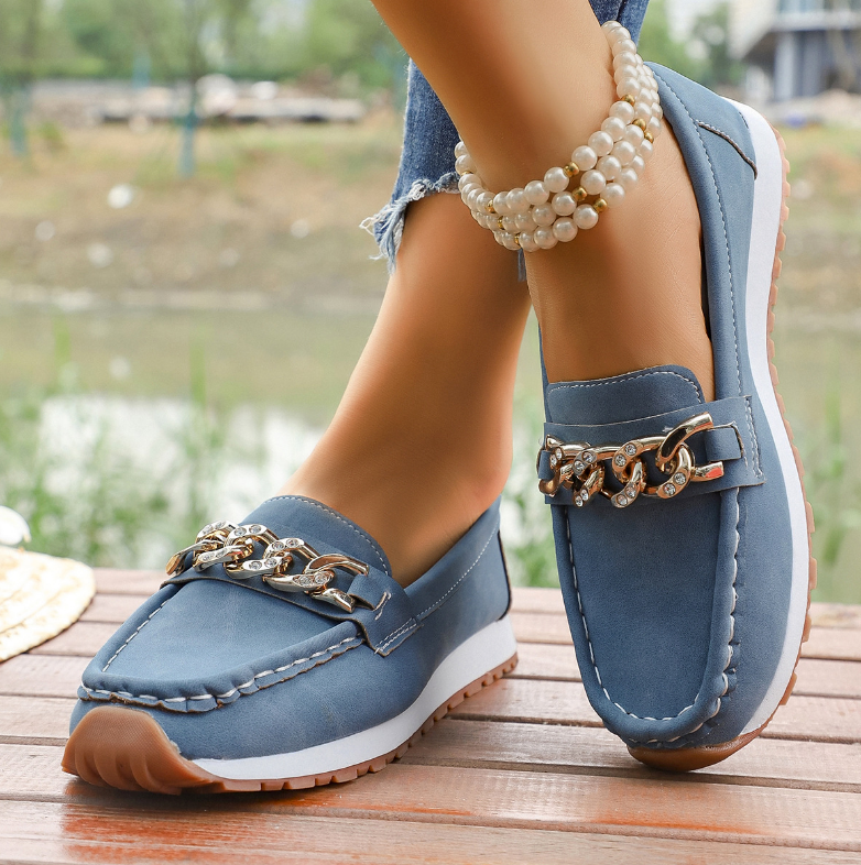 Elle - Loafers with Diamond-Studded Buckle