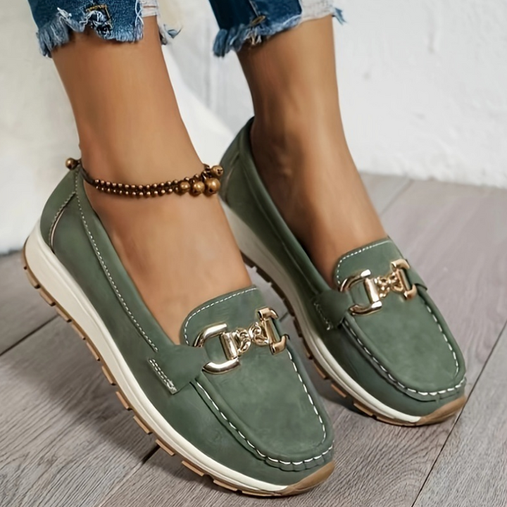 Eloise - Green Loafers with Buckle Detail