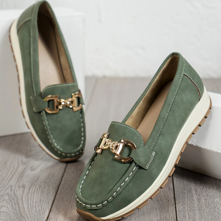 Eloise - Green Loafers with Buckle Detail