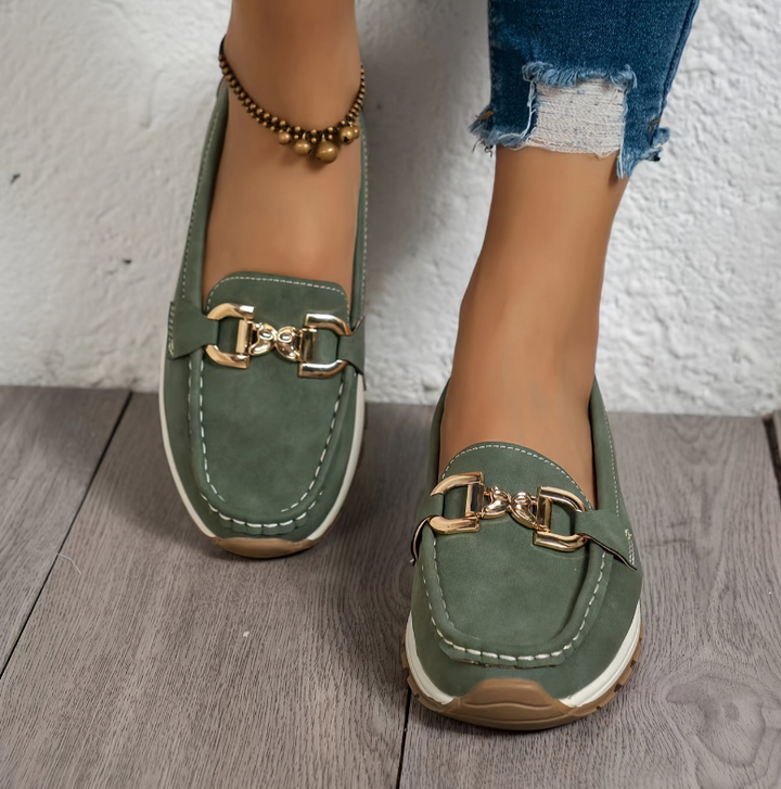 Eloise - Green Loafers with Buckle Detail