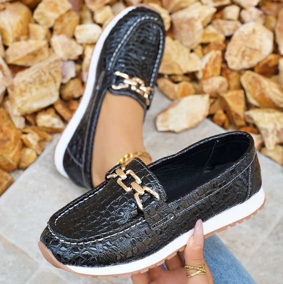Emmy - Black Crocodile Leather Loafers