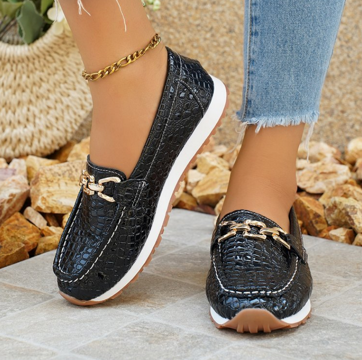 Emmy - Black Crocodile Leather Loafers