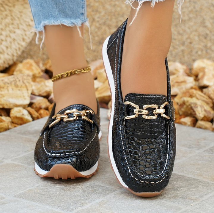 Emmy - Black Crocodile Leather Loafers