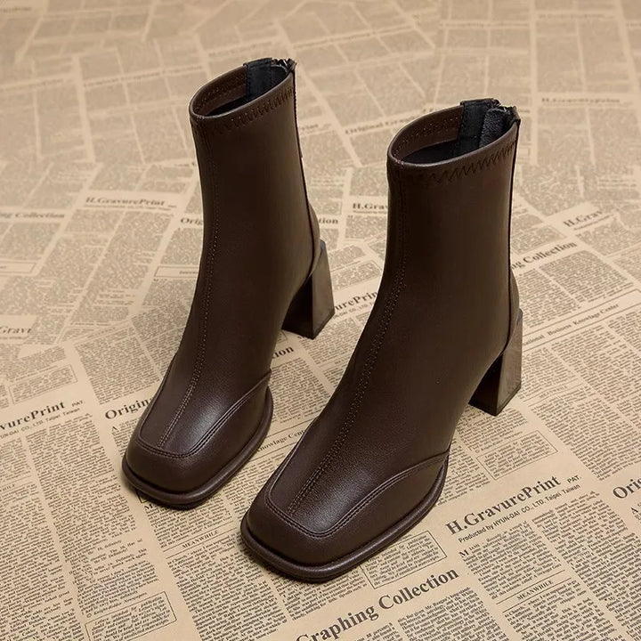 Clarinda | Square-Toe Block Heel Boots