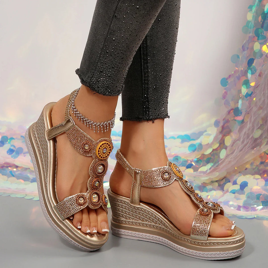 Zarella Gem-Embellished Wedge Sandals