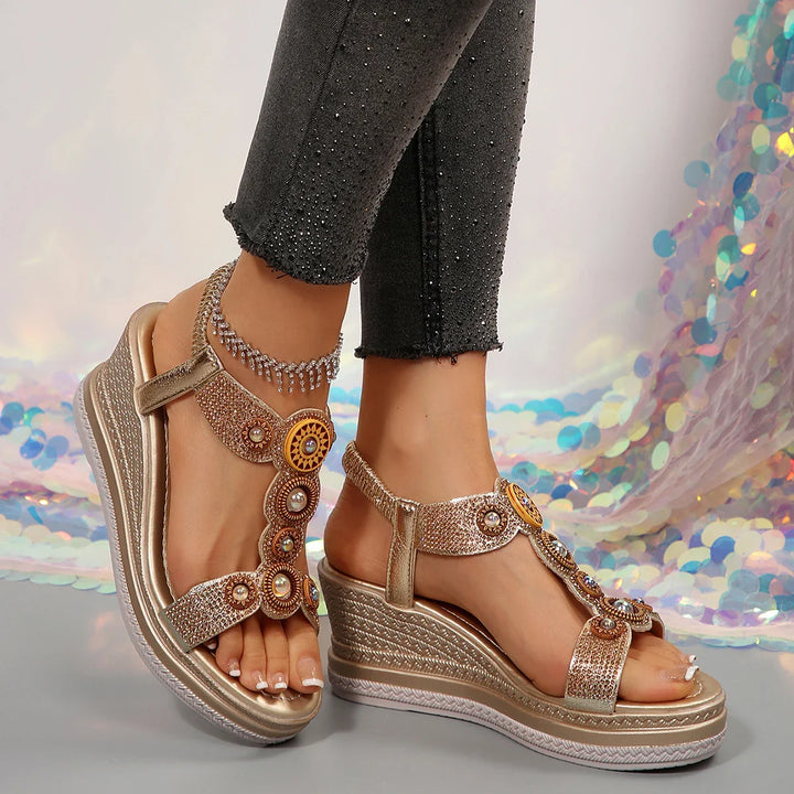 Zarella Gem-Embellished Wedge Sandals