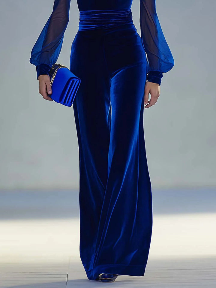 Sabrina™ - Elegant Retro Long Velvet Jumpsuit with V-Neck and Sheer Long Sleeves