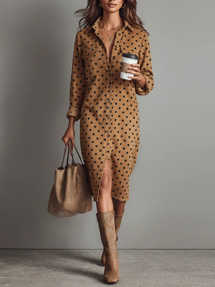 Ella | Midi Dress in Polka-Dot Suede