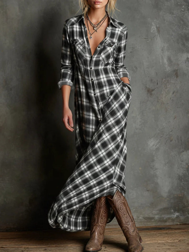 Elodie | Long Green Plaid Dress