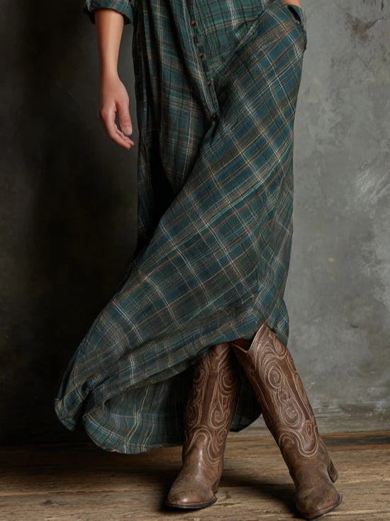 Elodie | Long Green Plaid Dress