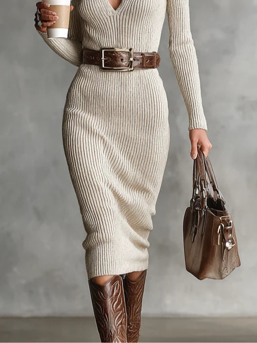 Lucia | Belted Half-Turtleneck Dress