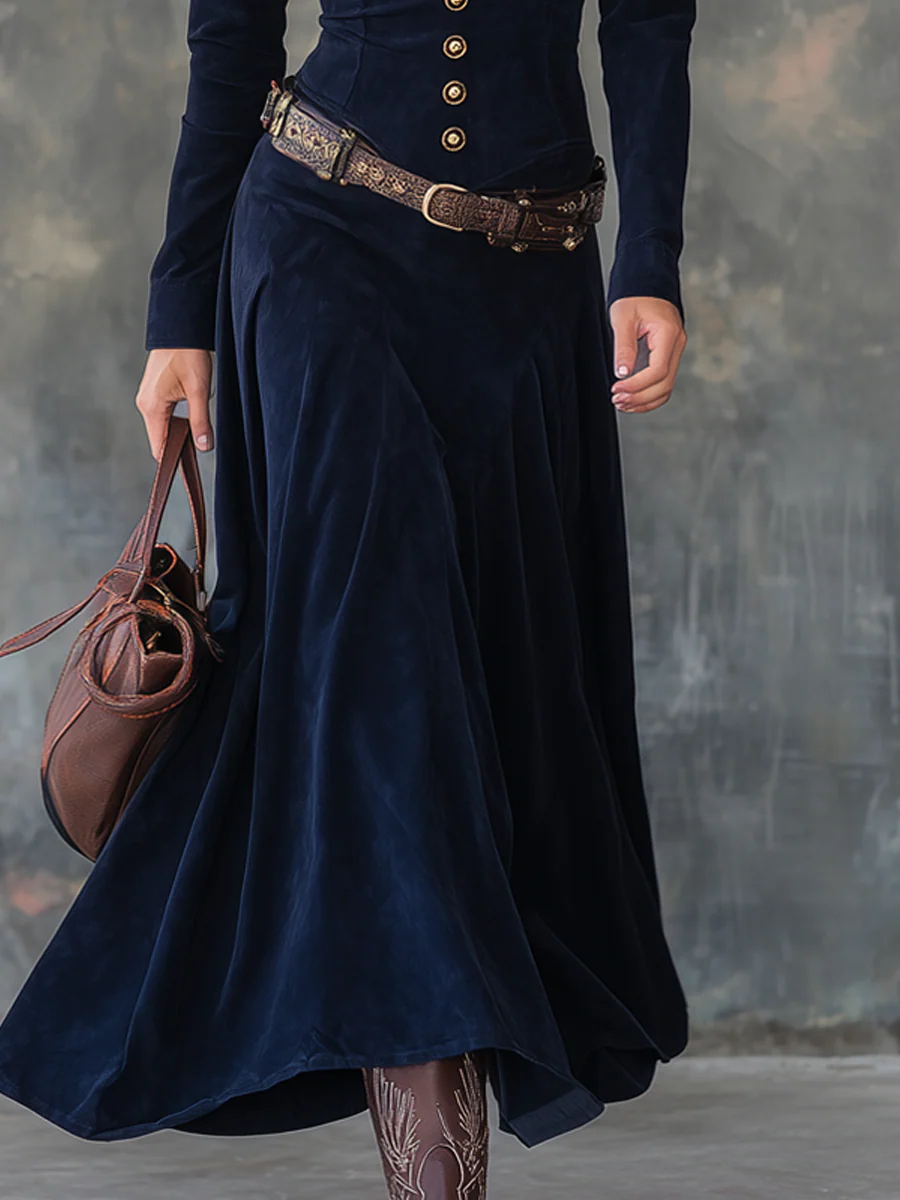 Emilia | Suede Maxi Dress with Flap Pockets