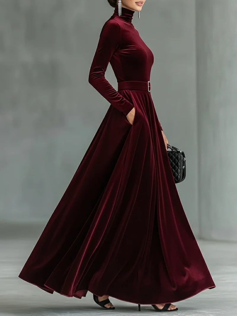 Solenne | Luxe Velvet Turtleneck Maxi Dress