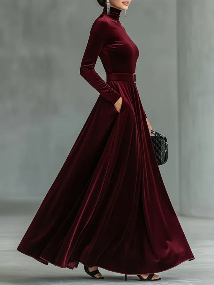 Solenne | Luxe Velvet Turtleneck Maxi Dress