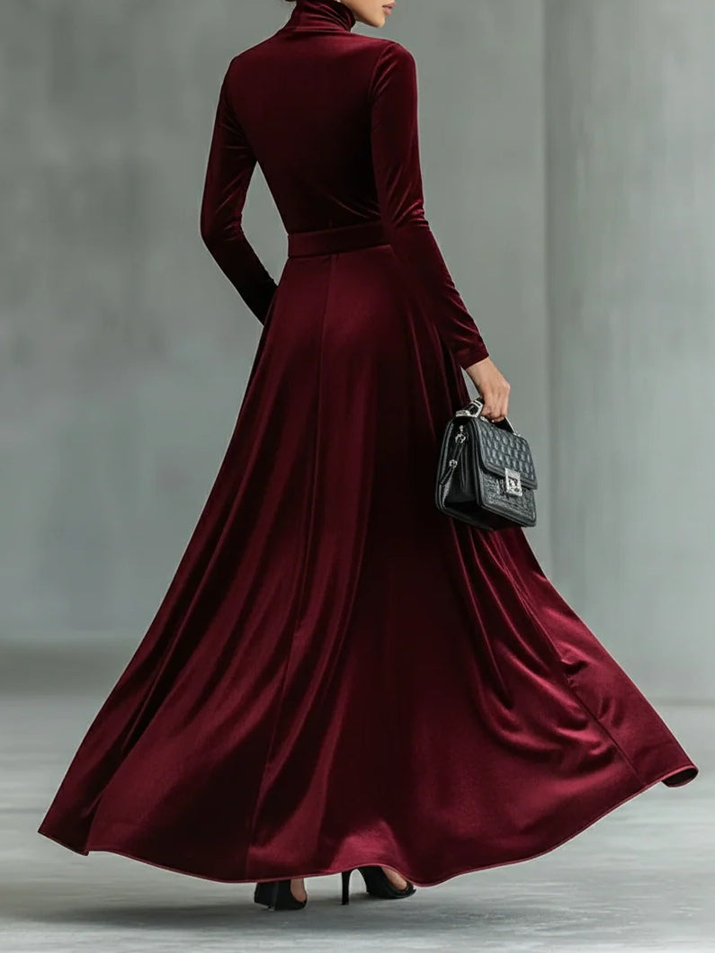 Solenne | Luxe Velvet Turtleneck Maxi Dress