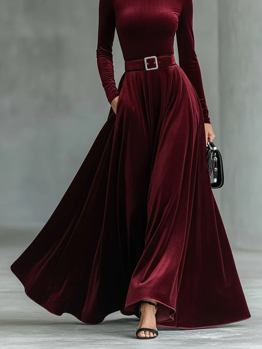 Solenne | Luxe Velvet Turtleneck Maxi Dress