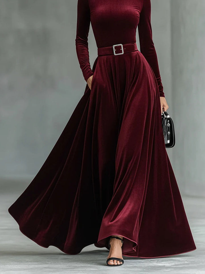 Solenne | Luxe Velvet Turtleneck Maxi Dress