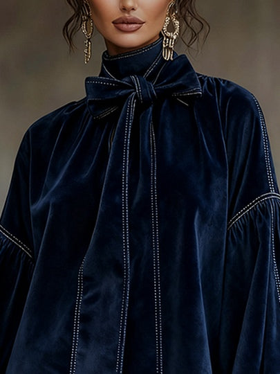 Ilana™ | Navy Velvet Bow Mini Dress