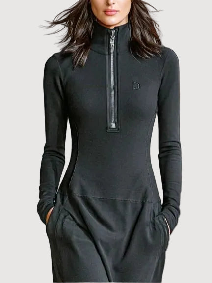 ALICE – BLACK ZIP-UP TURTLENECK MAXI DRESS