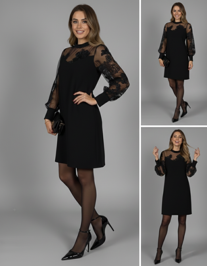 Eleanor™ | Elegant Black Dress with Tulle Sleeves