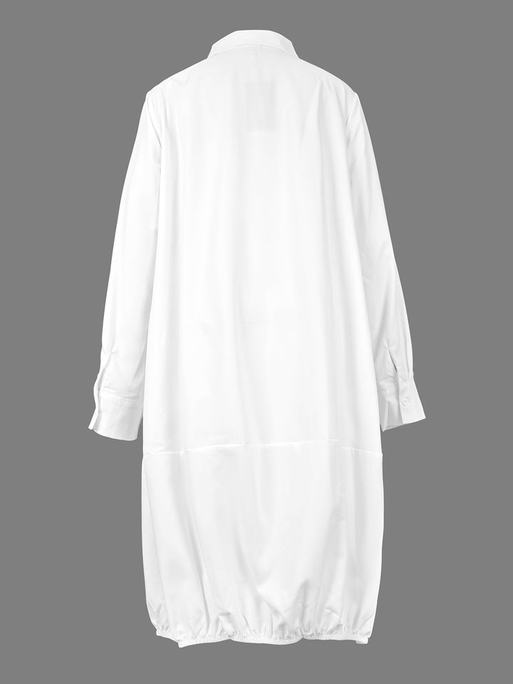 Midi Shirt Dress with Long Sleeves and Lapel Collar in Solid Color