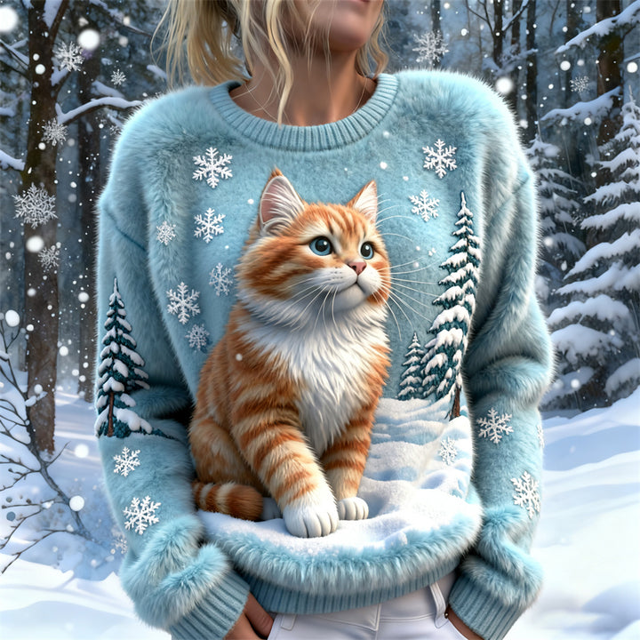 Alice™ | Winter Cute Cat Design Women's Soft Plush Sweater
