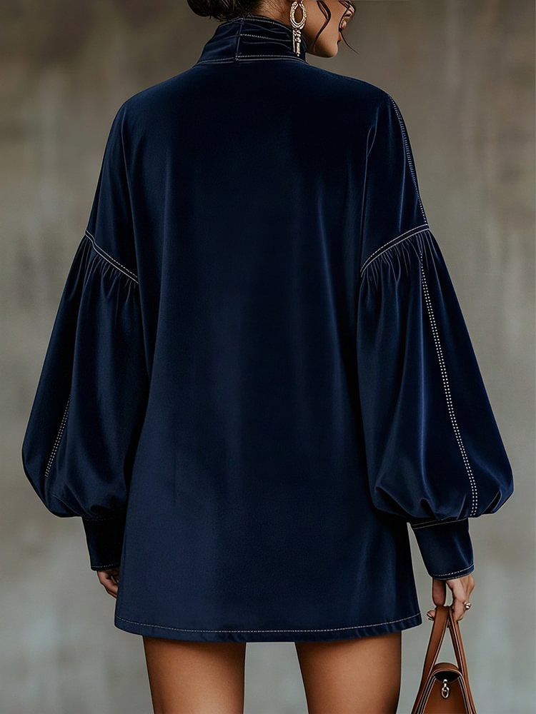 Ilana™ | Navy Velvet Bow Mini Dress