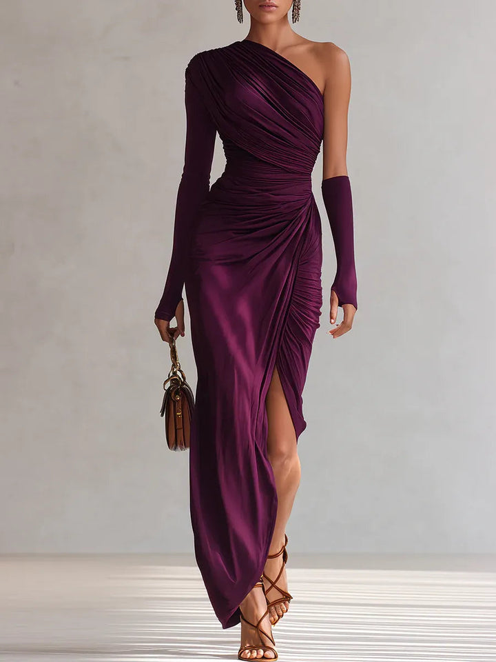 Rosalia™ - Chic One-Shoulder Purple Maxi Dress