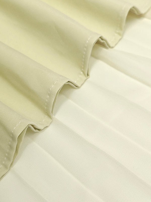 Maxi Evening Dress with Sleeveless Gauze, Pleated Design, Solid Color, and Boat Neck Split Joint