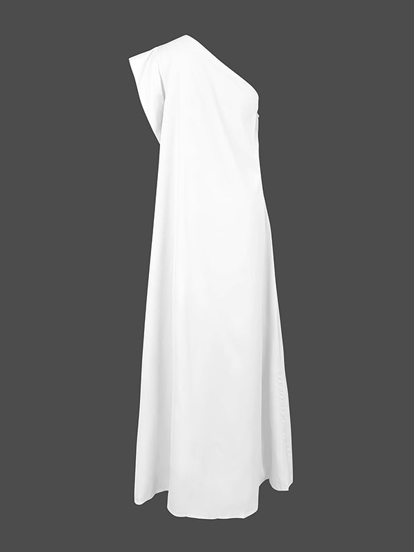 Asymmetrical Solid Color One-Shoulder Maxi Dress with Split Detail