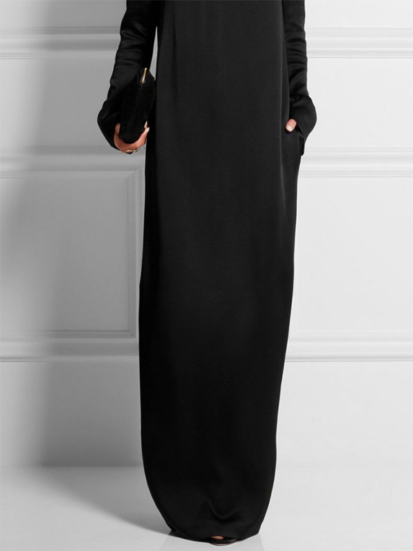 Long Sleeves Loose Solid Color Round-Neck Maxi Dresses