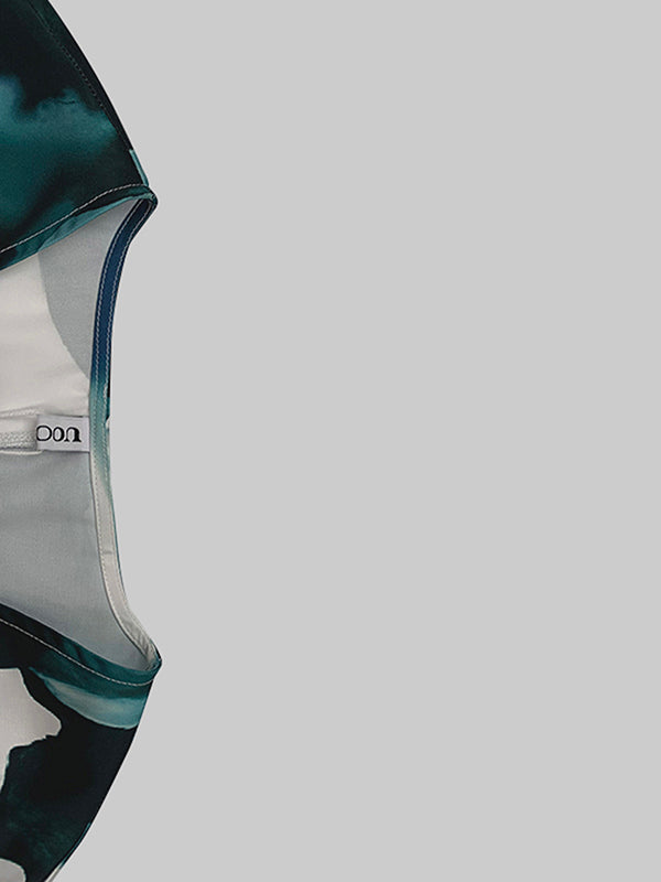 V-Neck Maxi Dress with Batwing Sleeves, Loose Fit, Printed Design, and Tied Waist