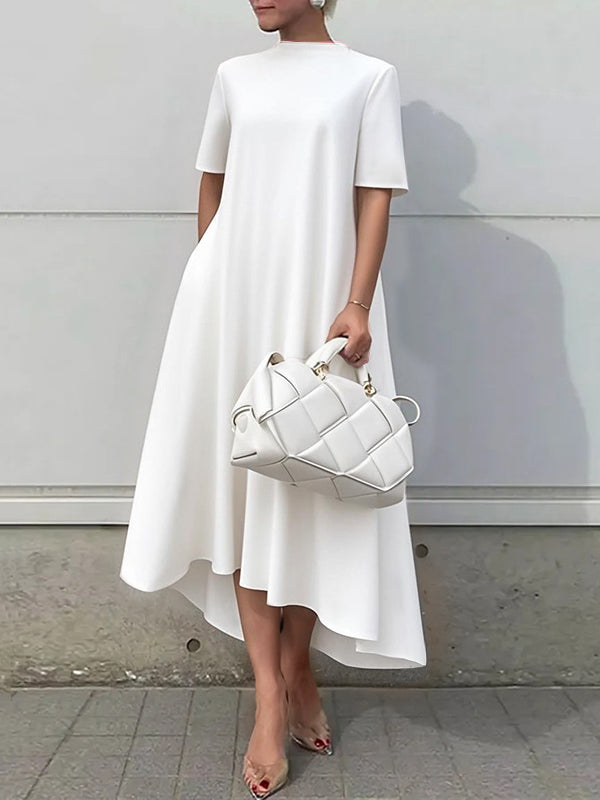 Solid Color Maxi Dresses with High-Low Short Sleeves