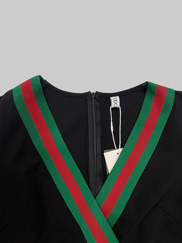 Long Sleeves Striped Deep V-Neck Mini Dresses