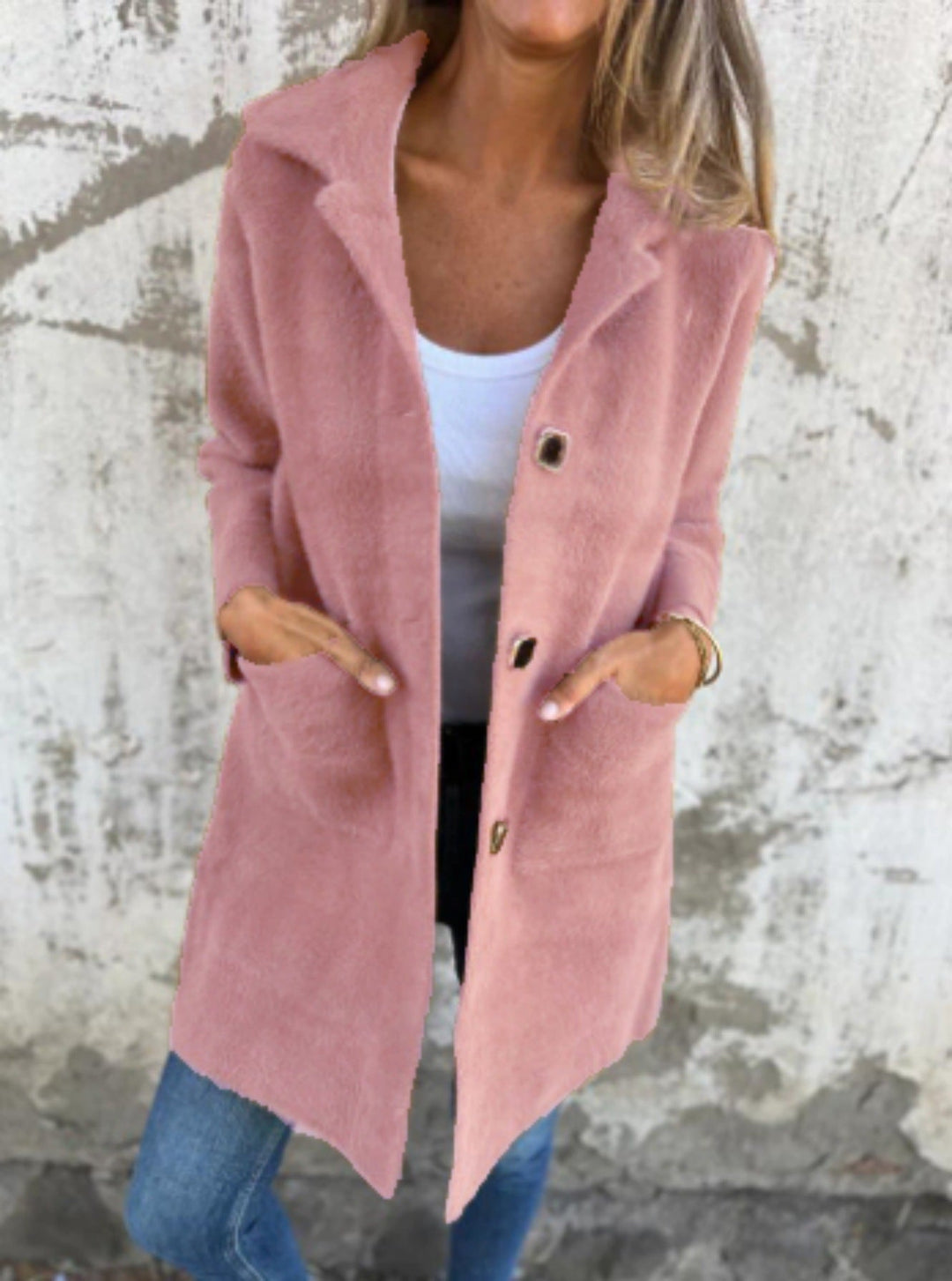 Morwenna | Long Sleeve Button Coat with Pockets
