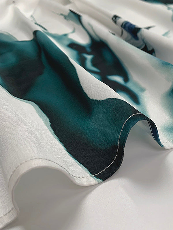 V-Neck Maxi Dress with Batwing Sleeves, Loose Fit, Printed Design, and Tied Waist