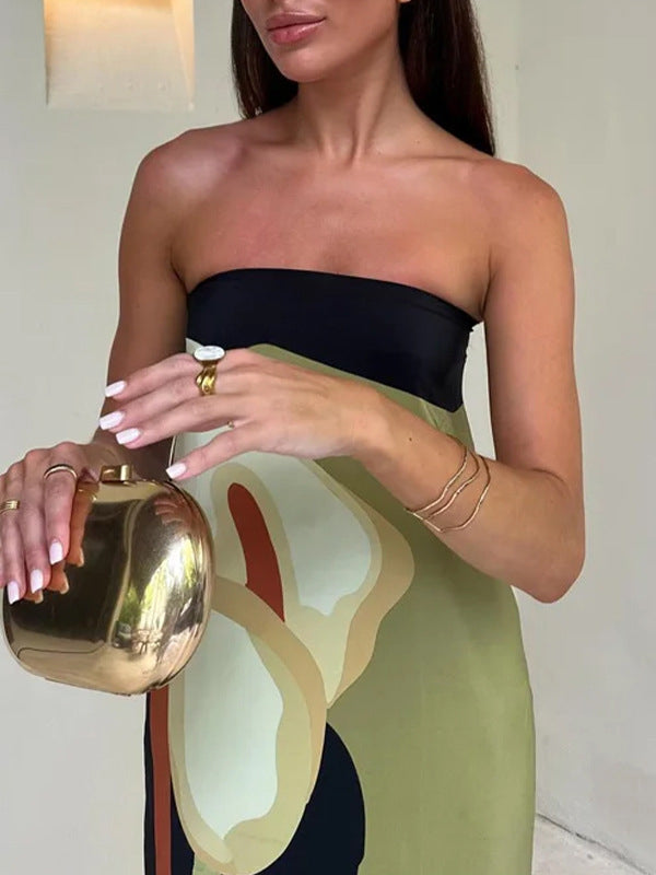 Loose Plus Size Printed Split-Joint Tube Maxi Dresses