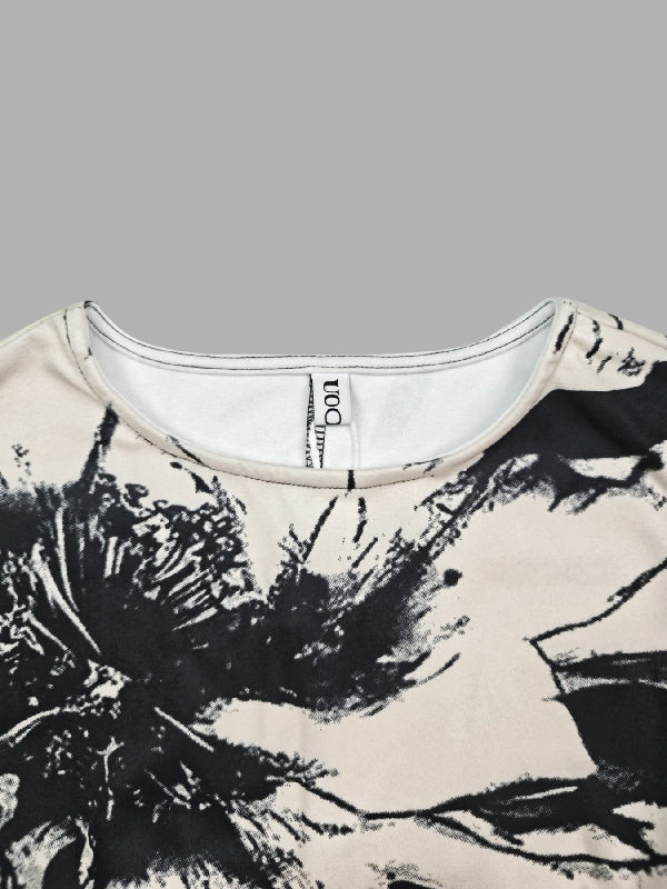 Floral Print Boat Neck Maxi Dress with Long Sleeves