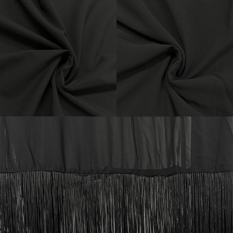 Loose-Fitting Maxi Dress with Batwing Sleeves, Sheer Fabric, Solid Color, and Tasseled Mock Neck