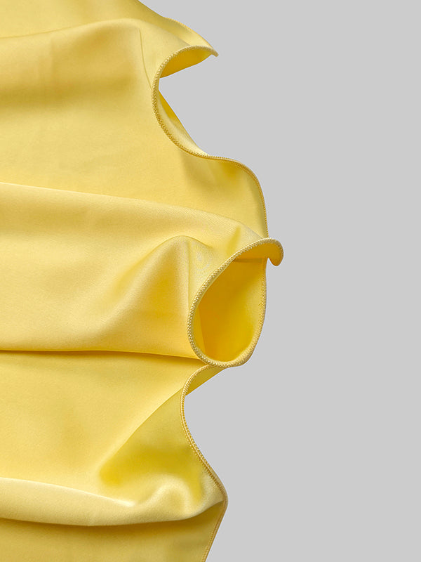 V-Neck Maxi Dress with High-Low Hem, Loose Fit, Ruffle Trim, and Tied Waist in Solid Colors