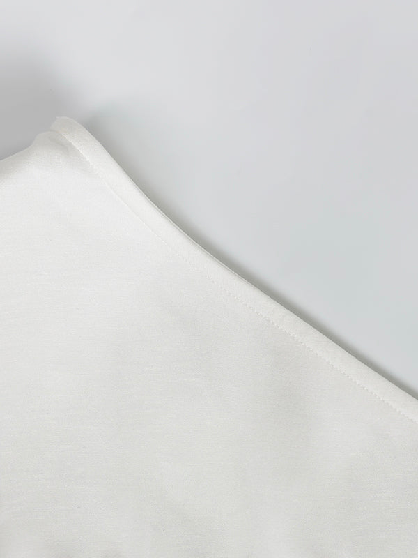 Asymmetric One-Shoulder Maxi Dress with High-Low Hem and Long Sleeves